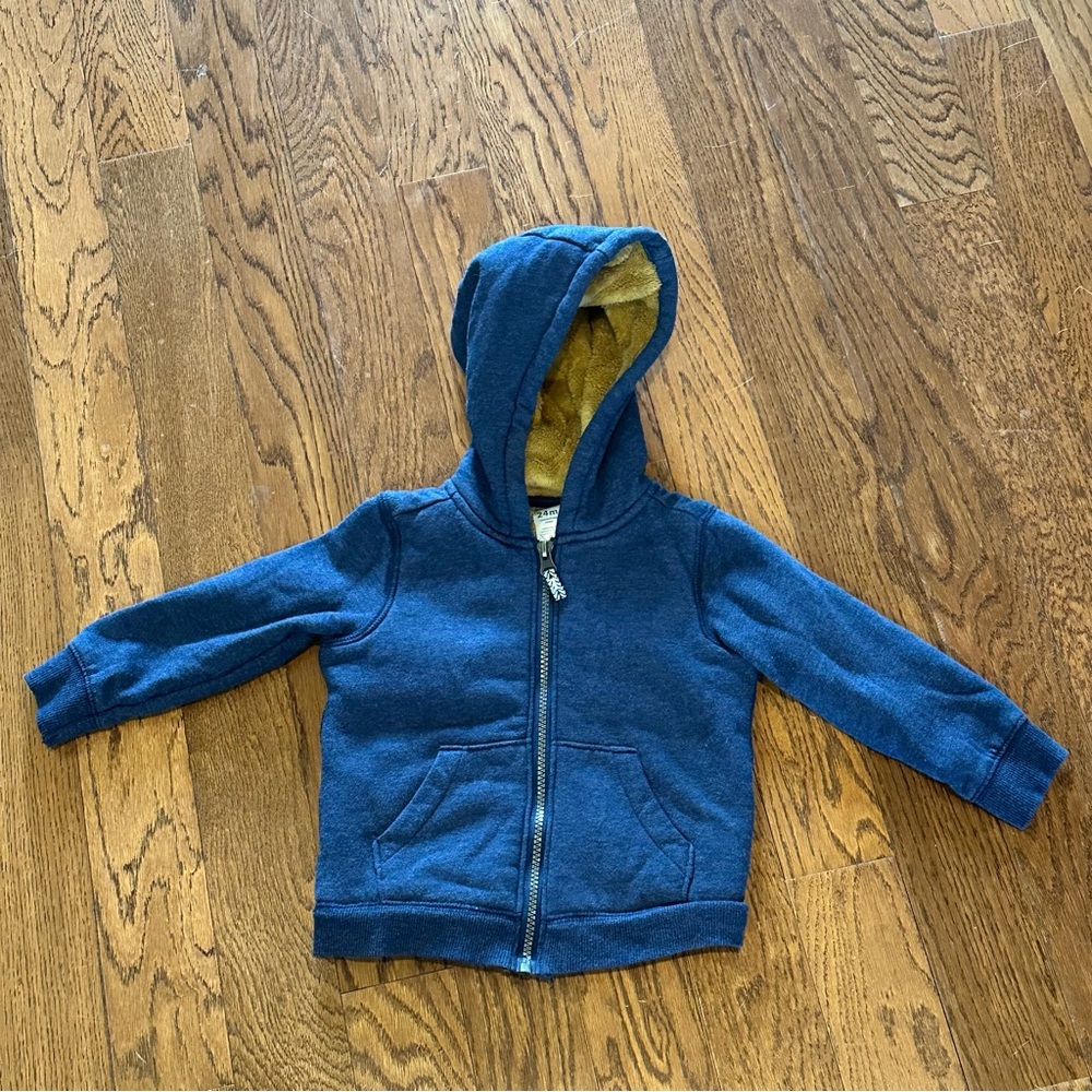 Carter's Navy Blue Full Zip Hoodie Jacket Brown Fleece Lining size 24 month